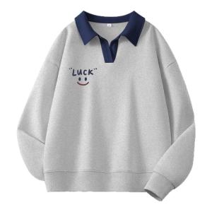 Jeanswest | Casual Lazy Style Polo Collar Grey Hoodie Outerwear Women Thin
