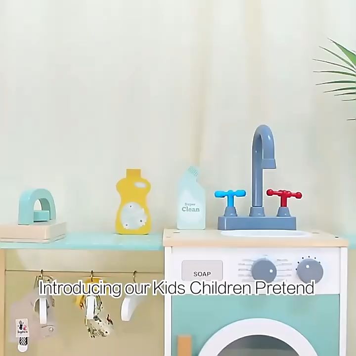 JIVE Wooden Washing Machine Laundry Toy with Flat Iron and Sink