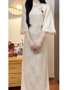 Váy Dài Tay Mới 2025 Phong Cách Trung Hoa Cổ Điển Váy Dài Cổ Điển Mùa Xuân Thu Phong Cách Dân Quốc Váy Dài Tay Mới Cho Nữ