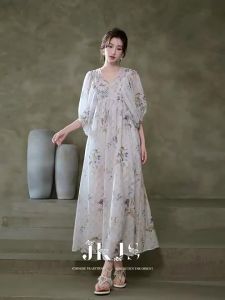 JK&JS | Silky Floral Print Flowy Vacation Maxi Dress
