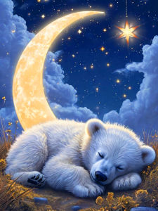 AZQSD Diamond Painting Bear Animal Mosaic Moon Square Round Drill Picture Of Rhinestones Complete Kit Wall Decor
