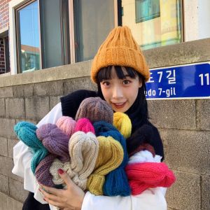 Make Your Face Look Small Hat! Iceland Coarse Yarn Candy Color Versatile Curl Sunken Stripe Woolen Cap Warm Earflaps Cap Children