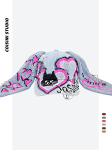 Designer Heart Cat Rabbit Ear Jeans Baseball Cap Hole Cool Sweet Trendy Duckbill Hat Men Women Streetwear Autumn Spring Summer