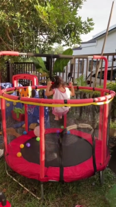 Trampoline For Kids with Safety Enclosure Net 140x160CM Indoor/Outdoor Bouncing Bed 350KG Max Load for Home & Backyard