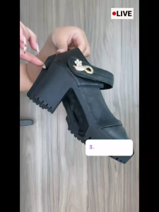 Falimottype)Size 35-41 Womens Fashion Black Leather School Student Shoes Thick Sole Sandals Thick Heels Velcro High Heels