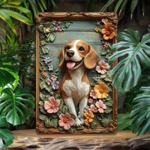 Beagle Puppy 3D Aluminum Wall Art - Textured Metal Sign Weather-Resistant Home Decor Pre-Drilled