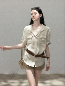 Cantonstory | Lyocell Linen Womens Short Sleeve Shirt