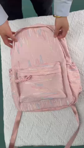 WENKEN BAGS#4046 Women`s 16inches backpack detailed w colorful pastel striped embroidery lines padded shoulder straps