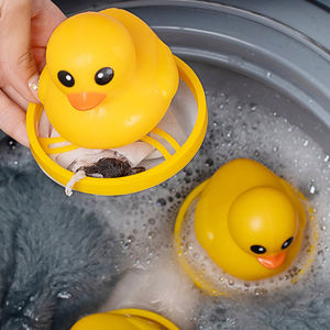 Cute Yellow Duck Shape Washing Machine Hair Removal Catcher Reusable Laundry Ball Floating Clean Net Bag Floating Filter