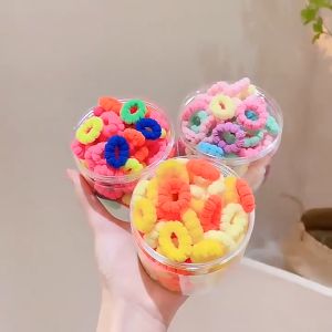 Hộp 100 Dây Cột Tóc Kẹo Bông Đàn Hồi Nhiều Màu Sắc Mềm Mại Xinh Xắn Cho Bé