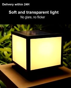 【BUY 1 TAKE 1】Solar pillar Light Post Cap Lamp Column Head lights Cube Style four-color warm 25cm Waterproof Outdoor IP67 with Remote Control four-color Timed opening lighting LED Garden Column courtyard street Fence Lifetime warranty COD
