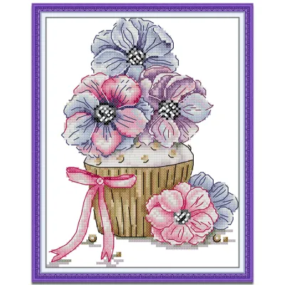 Cross Stitch Set Pansy Flower Full Kit with Pattern 14/11CT