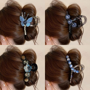 NING ZHOU | Crystals Blue Butterfly Tassel Flower Decorative Hair Clamp