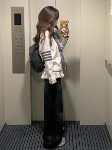 Korean Style V-Neck Striped Knitted Open Cardigan Womens Autumn Winter New Lazy High-End Color Collision Inner Sweater Top