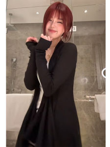 Áo len dệt kim cardigan nữ BINKAFENNY dài tay màu đen kiểu dáng hợp thời trang