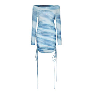 ArdenCode ฤดูร้อน เซ็กซี่ กระโปรงสั้น แขนยาวไหล่เดียว ผู้หญิง เดรส Net ชุดราตรี เอว ใน Cinched โพลีเอสเตอร์ และ สแปนเด็กซ์