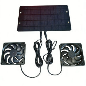 10W Waterproof Solar Powered Dual Fan Ventilation System Exhaust Fan for Outside Shed Dog House Greenhouse RV Chicken Coop