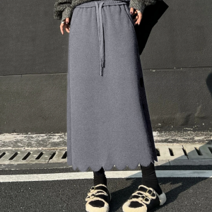 Cloud Pattern Drawstring Black Mini Skirt for plus Size Women Elegant Casual Cotton Blend Loose Fit H-Shape Skirt