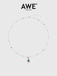 AWE Rainbow Bean Christmas Gift Necklace S925 Sterling Silver Color Beaded Christmas Tree Snowman Clavicle Chain Sweater Chain