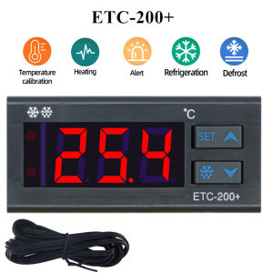 ETC-200+ Temperature Controller Microcomputer Digital Thermostat Mini Temp Control Refrigeration Defrosting Alarm 220V