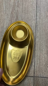 Dĩa Oval Hàn Quốc Inox 304 Cao cấp Sang trọng ( Mạ Vàng) Size Lớn Dài 27cm