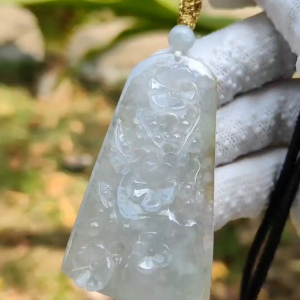Icy Translucent Type A Jadeite Jade Pendant with Landscape & Floral Carving in Light Green & Brownish Yellow (Sku: pendant456)