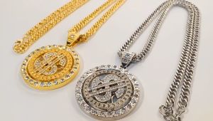 Fashion Dollar Pendant Necklaces Men Hip Hop Jewelry Gold Long Chain Big Necklace Steampunk Rhinestone Ring Necklace Gift Exaggerated US Dollar Sign Necklaces Big Rhinestone Rotatable Dollar Pendant for Women Men Trendy Hip Hop Nightclub Jewelry