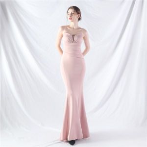 Slimming Long Evening Gown with Strapless Tail Design for Show Performances in Nightclubs And KTVs Karinlu Silk Fabric