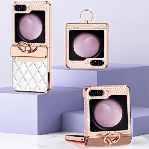 Shockproof Ring Protective Case for Samsung Galaxy Z Flip 6 5 4 3 5G Leather Plating Glitter Bling Diamond Hinge Phone Cover