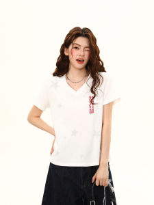 WILDAZI | Gothic Letter Printed V-Neck Loose Short T-Shirt