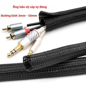 Ống Bọc Cáp Tự Đóng Mở Rộng 3mm-50mm PET Bện Dệt Linh Hoạt Bảo Vệ Dây Điện Tự Động Vỏ Bọc Dây Bọc Dây Có Thể Tách Rời