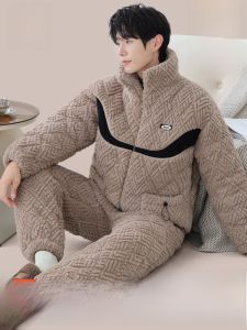 MiiOW | Mens Winter Thickened Fleece Pajamas Coral Velvet Home Clothes Set Warm Three-layer Cotton MiiOW Cat Man Sleepwear