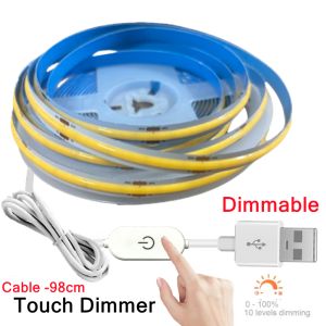 LED COB Light Strip Touch Dimmer Flexible Diode Tape 5V USB Linear Indoor Lighting Lamp Room DIY TV Mirror Backlight Decor