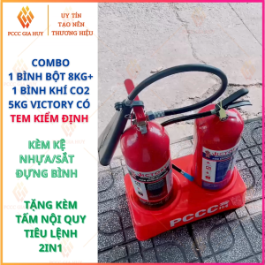 Combo 1 bình chữa cháy victory 8kg và 1 bình victory 5kg kèm kệ và nội quy tiêu lệnh 2in1.