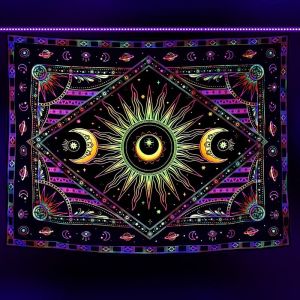 VIKAMA Blacklight Cathedral Rose Window Tapestry Neon Mandala Mềm Mại Sang Trọng Bền Bỉ Ấm Cúng Thẩm Mỹ Trang Trí Tường Nhà Polyester Có Thể Giặt Được