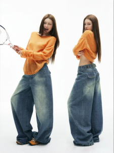 iamxiaa | Quần Tây Dáng Rộng Màu Xanh Vintage Điều Chỉnh Vòng Eo