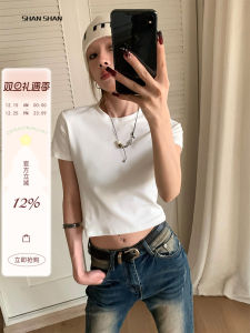 Shiny Pure Cotton Short Sleeve Womens T-shirt Slim Fit Short Style Inner Wear for Young Ladies Summer Commute Fashion