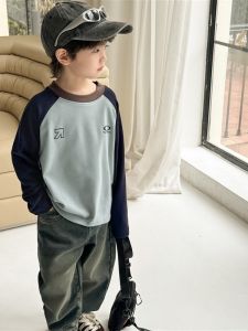 Boys Long Sleeve round Neck Thermal T-Shirts Velboa Spring Autumn Wear Childrens Casual Loose Fit Inner Wear Durable