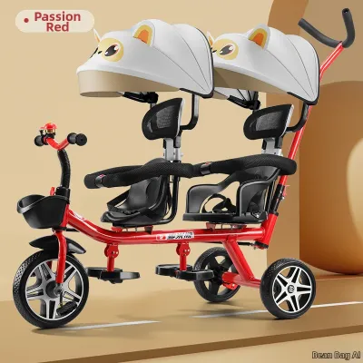 Trike Bicycle Baby Wagon Twin Baby Stroller Pedal Car for 1-6 Years Old Children Toy Car Baby Transport Device Foldable Design