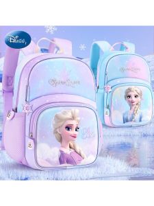 Disney | กระเป๋าเป้สะพายหลังลายเจ้าหญิงเอวะ กระเป๋าเดินทางสำหรับเด็ก ทรงแบน ความจุขนาดกลาง สำหรับเด็กหญิง วัสดุผ้าไนลอน กระเป๋าใส่ของใช้สำหรับเด็ก