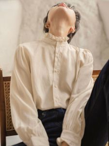 Retro สไตล์ฝรั่งเศส ผู้หญิง เสื้อ木ปกเสื้อ แขนยาว ฤดูใบไม้ผลิ ทันสมัย Layering เสื้อท่อนบน ชนิดท่อตรง สีบริสุทธิ์