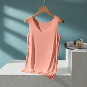 เสื้อกั๊กผ้าโมดอลบางไร้สายสำหรับผู้หญิง เสื้อชั้นในแบบลำลอง แขนกุด ใส่ด้านนอก เสื้อผ้าทำงานฤดูร้อน สีพื้น ทรงปกติ