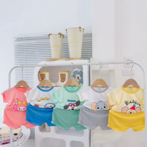 Bộ Cộc Tay Thun Lạnh Cho Bé 5 Màu Họa Tiết Hoạt Hình Đáng Yêu Đồ Bộ Mùa Hè Cho Bé (6-16kg)
