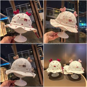 Baby Girls Fishing Cap Spring Autumn New Style Sun Protection Hat Princess Style Foldable round Top with Butterfly Knot