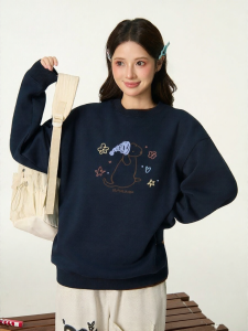 Gbiaior | Cute Dog Print Round Neck Womens Hoodie