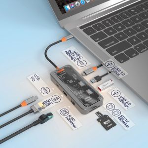 Basix USB C Hub Cổng Ethernet PD 100W Cho MacBook Pro USB 3.0 Laptop Máy Tính Bảng Nhôm Đế Cắm