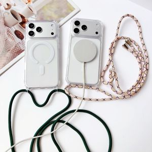 Strap Magnetic Case For iPhone 17 Pro Max 15 14 13 12 16 Plus 17E Crossbody Lanyard Shockproof PC Clear Wireless Charging Cover