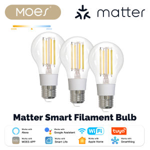 MOES TUYA Matter WiFi Smart Filament Bulb LED Light Lamp E27 Dimmable 2700K-6500K 806Lm 7W Alexa Google Home Voice Control