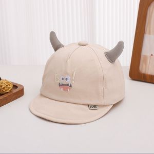 Cute Little Devil Horn Embroidery Little Monster Soft-Brim Baseball Cap Lightweight and Breathable Childrens Flat Brim Hat