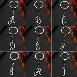 Fashion DIY A-Z Initials Metal Keychains Holder Pendent Key Chain Women Car Key Ring Simple Letter Name Keyrings Party Gift